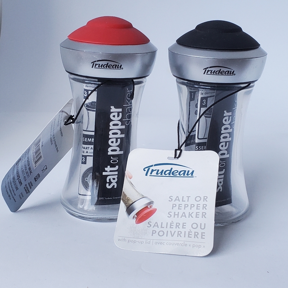 Trudeau Pop-up Lid Salt & Pepper Shaker Set - Red and Black